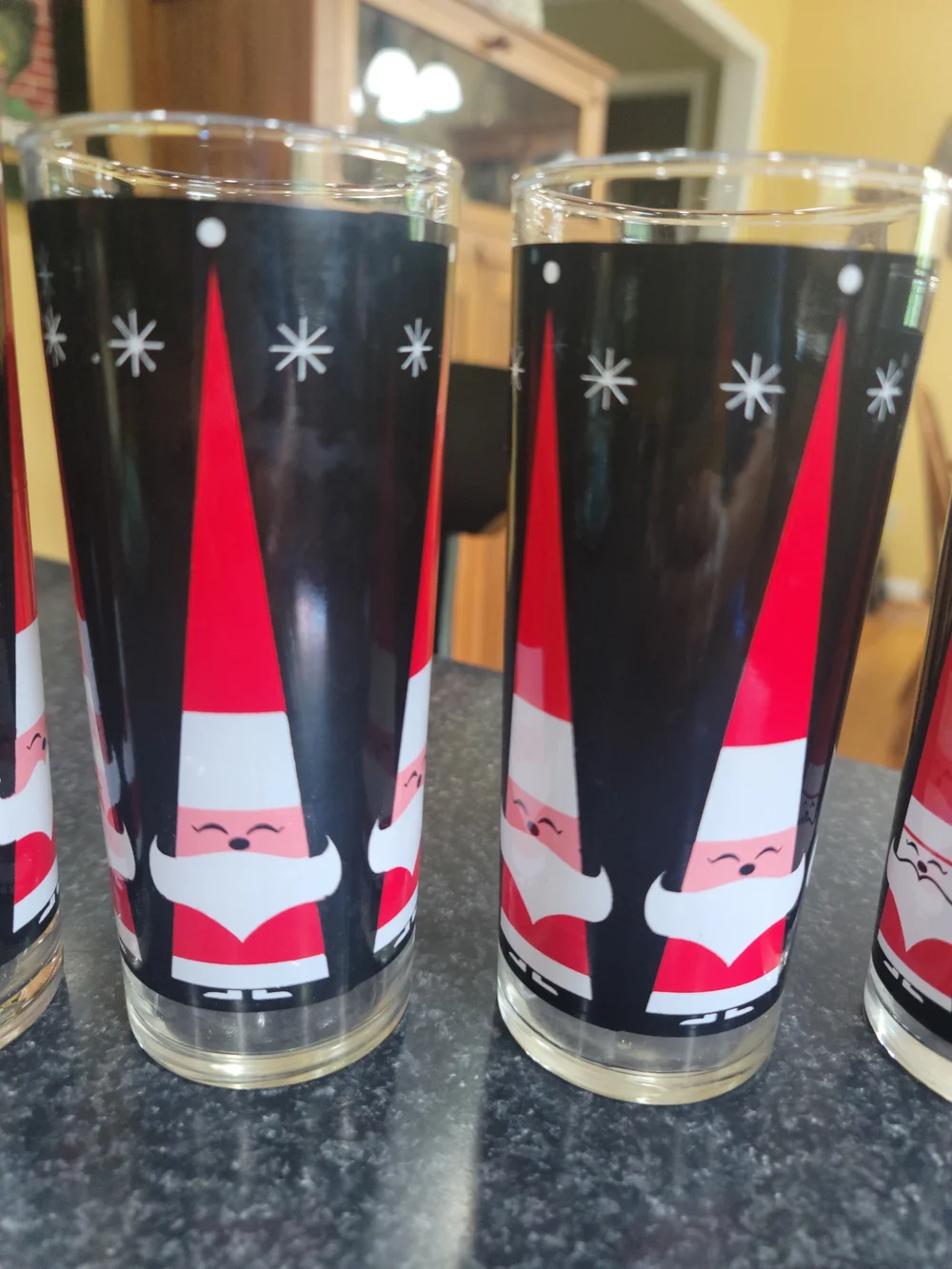 Vintage Libbey glasses feature a stylized Santa Claus 1960's 4 Pcs